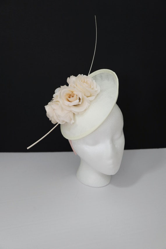 Kentucky Derby Fascinator Hat – Crinoline Flower Feather Fascinator Cream Ivory Ivory Crinoline Fascinator: Feather Flower Kentucky Derby  main image 4