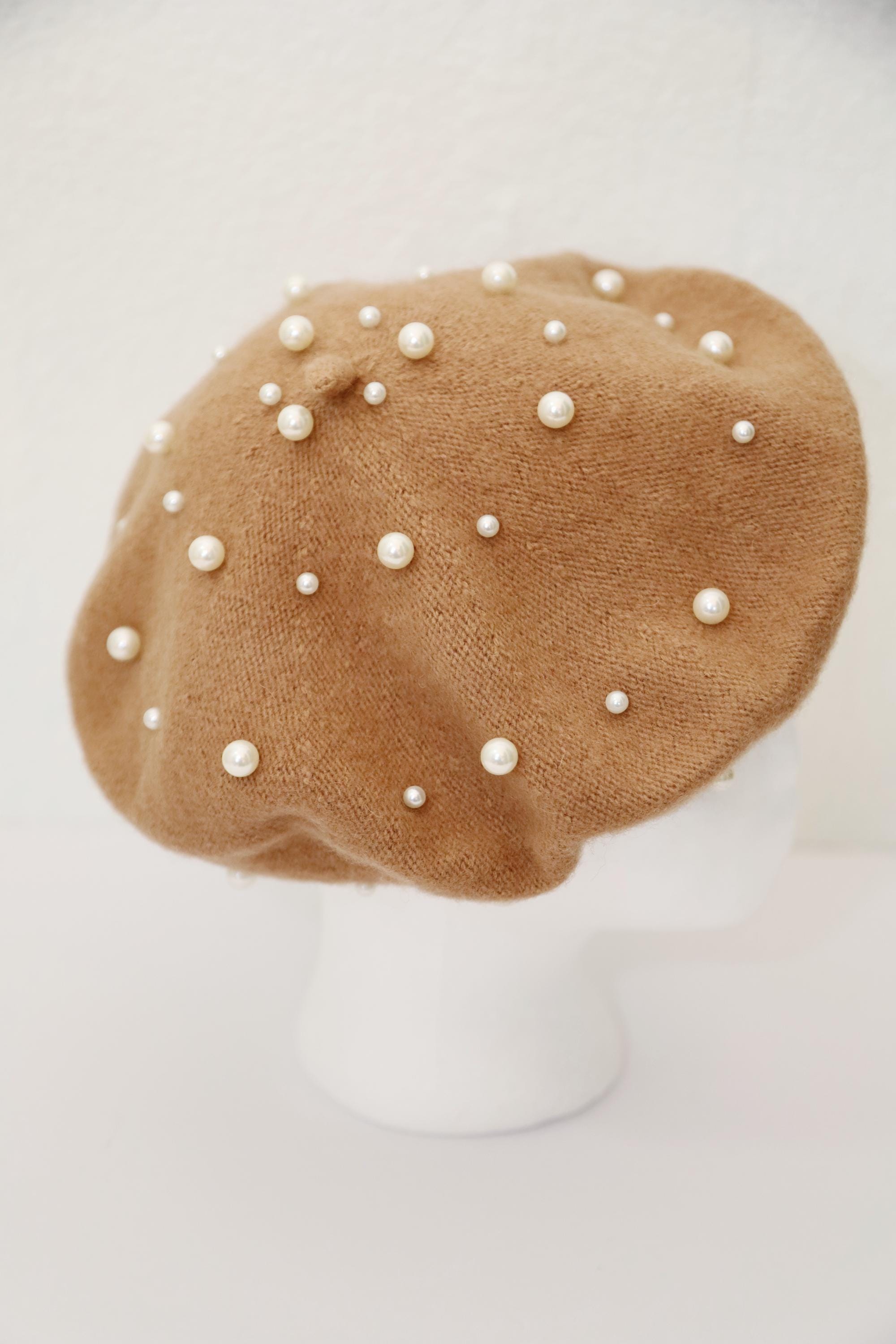 Stylish pearl-embellished camel color pearl and studded wool French beret il_fullxfull.6380875948_1xr0.jpg main image 2