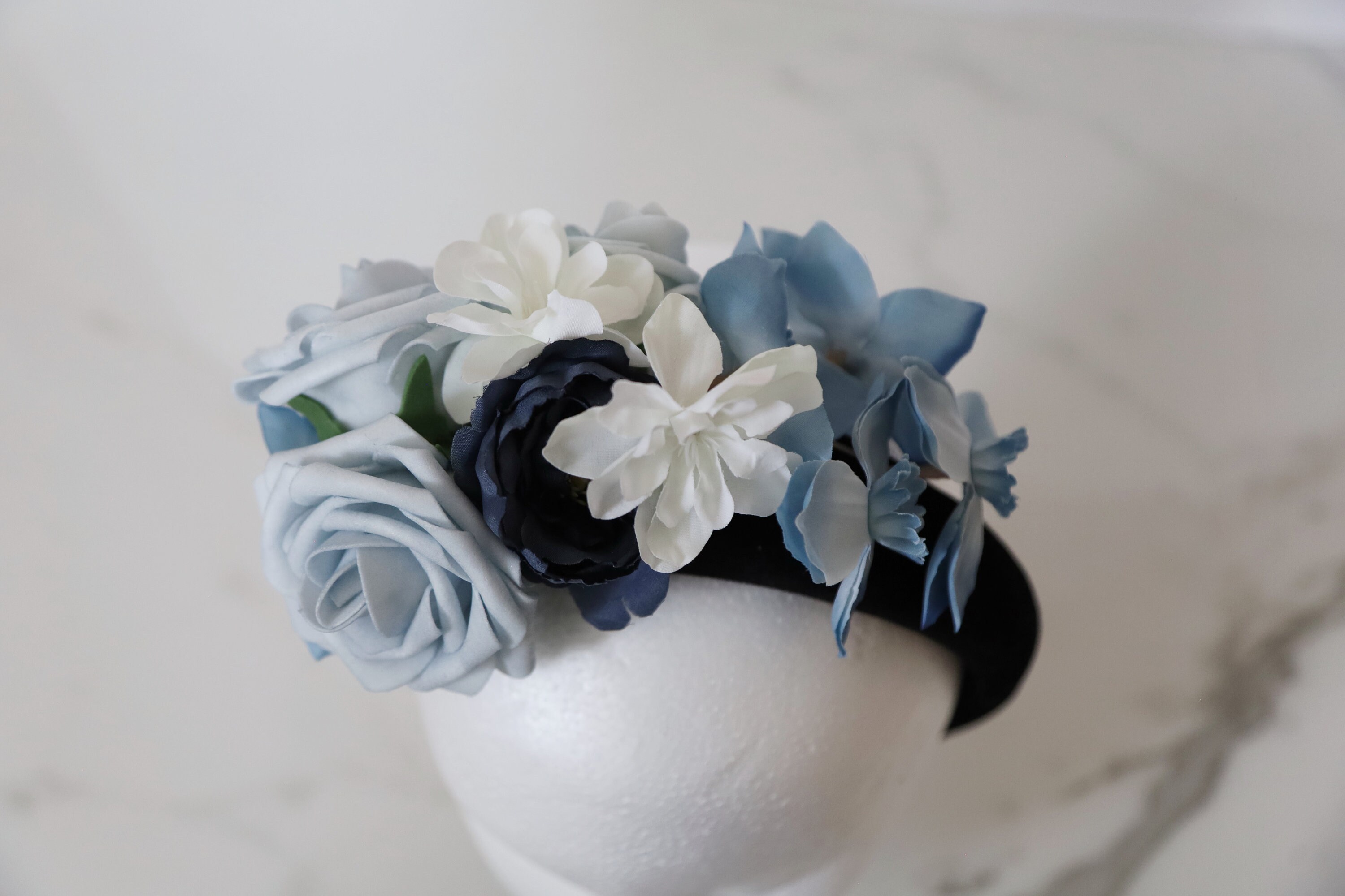 Derby, Tea Party, Wedding Guest flower headband, blue, white, black Needzo Blue Fascinator Hat Headband for Women, Tea Party and  main image 4