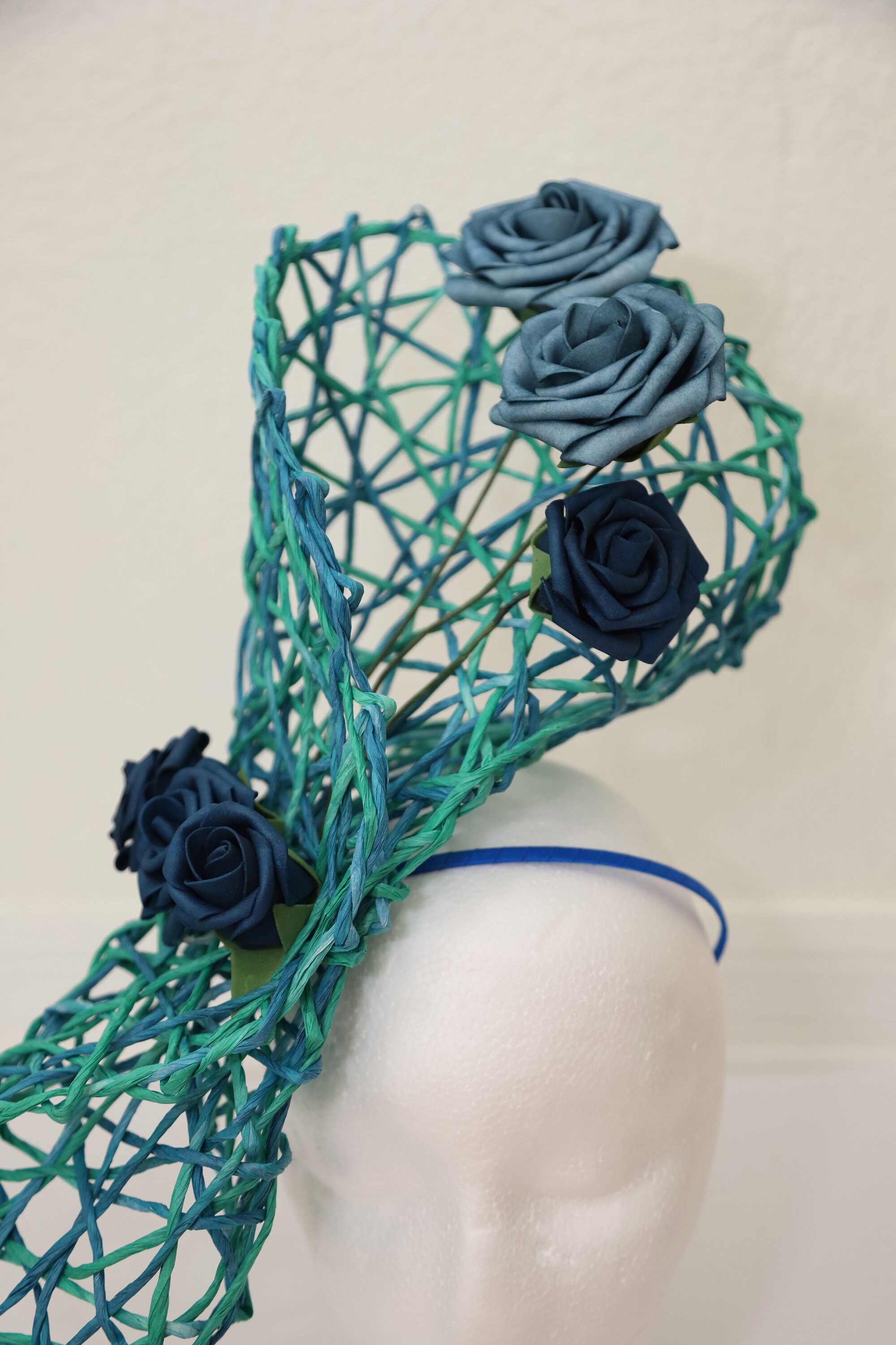 Elegant Green Fascinator with Kentucky Blue Roses KY Derby Hat Church Tea Formal Woman Wedding Fascinator Hat Green and Blue - Green Kentucky  main image 3