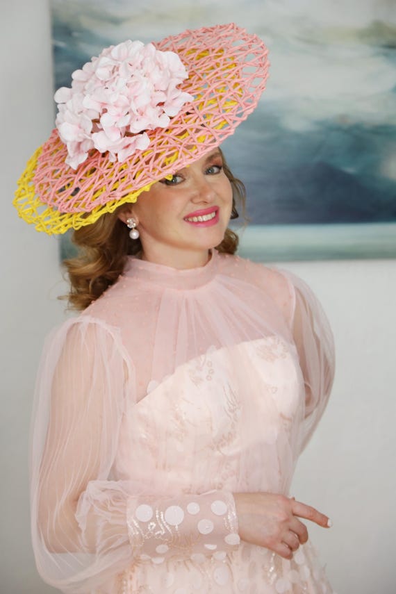 Light Pink Kentucky Derby Hatinator Big Pink Hydrangea Flower Fascinator  Pink Flower Yellow Hat Church Ascot Wedding Party High Tea Party - Etsy  Israel