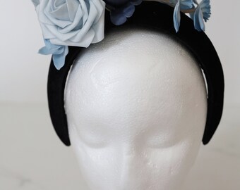 Blue Headband Baby Blue Flowers Luncheon Velvet Headband 