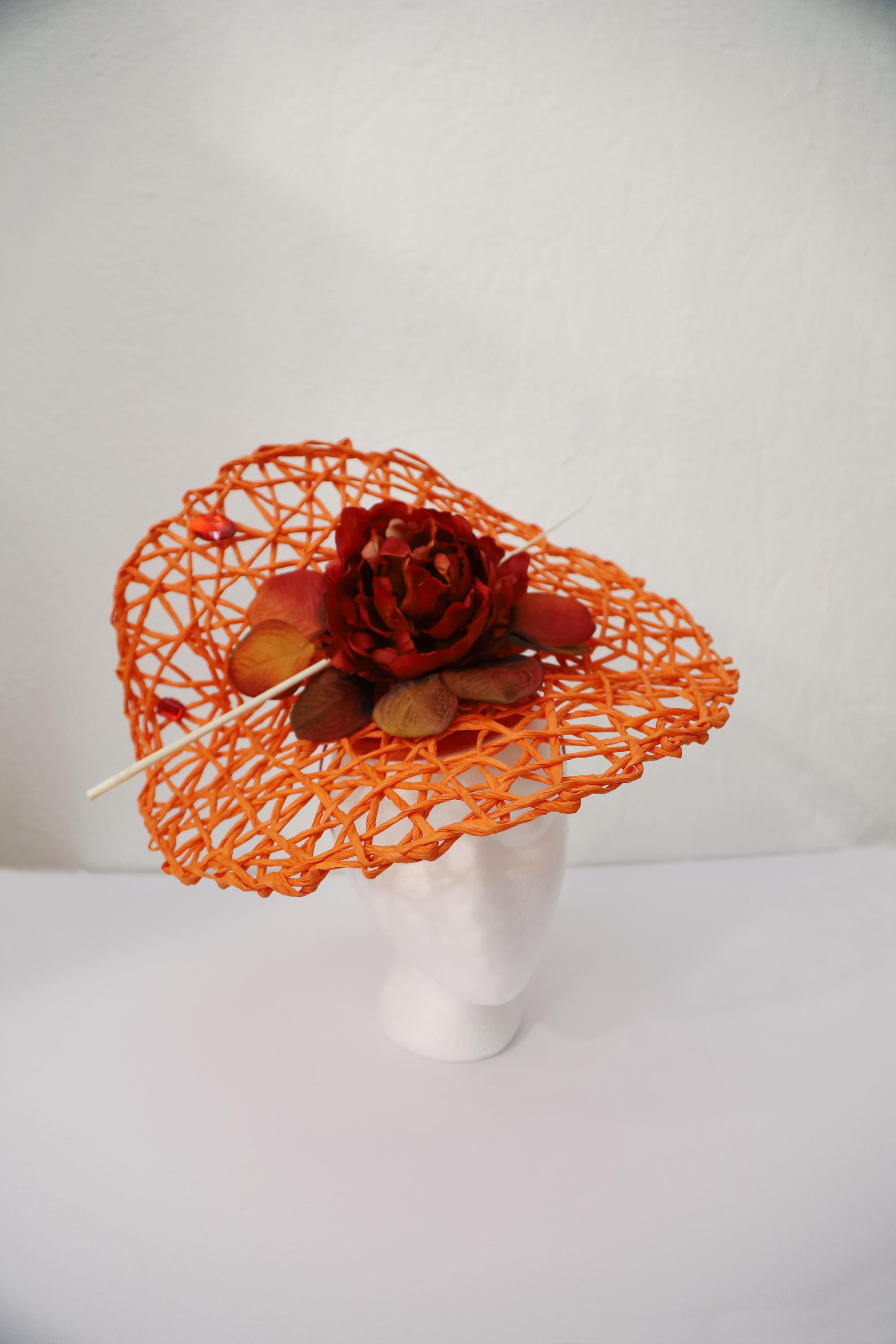 Beloved Millinery Large Stunning Orange Floral Fascinator Kentucky Derby Tea NWT Pink Orange Kentucky Derby Fascinator Hat, Church Derby Hat  main image 4