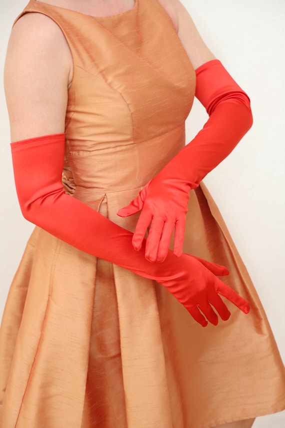 green emerald velvet dress Red Long Satin Opera Formal Gloves AC1011 main image 1