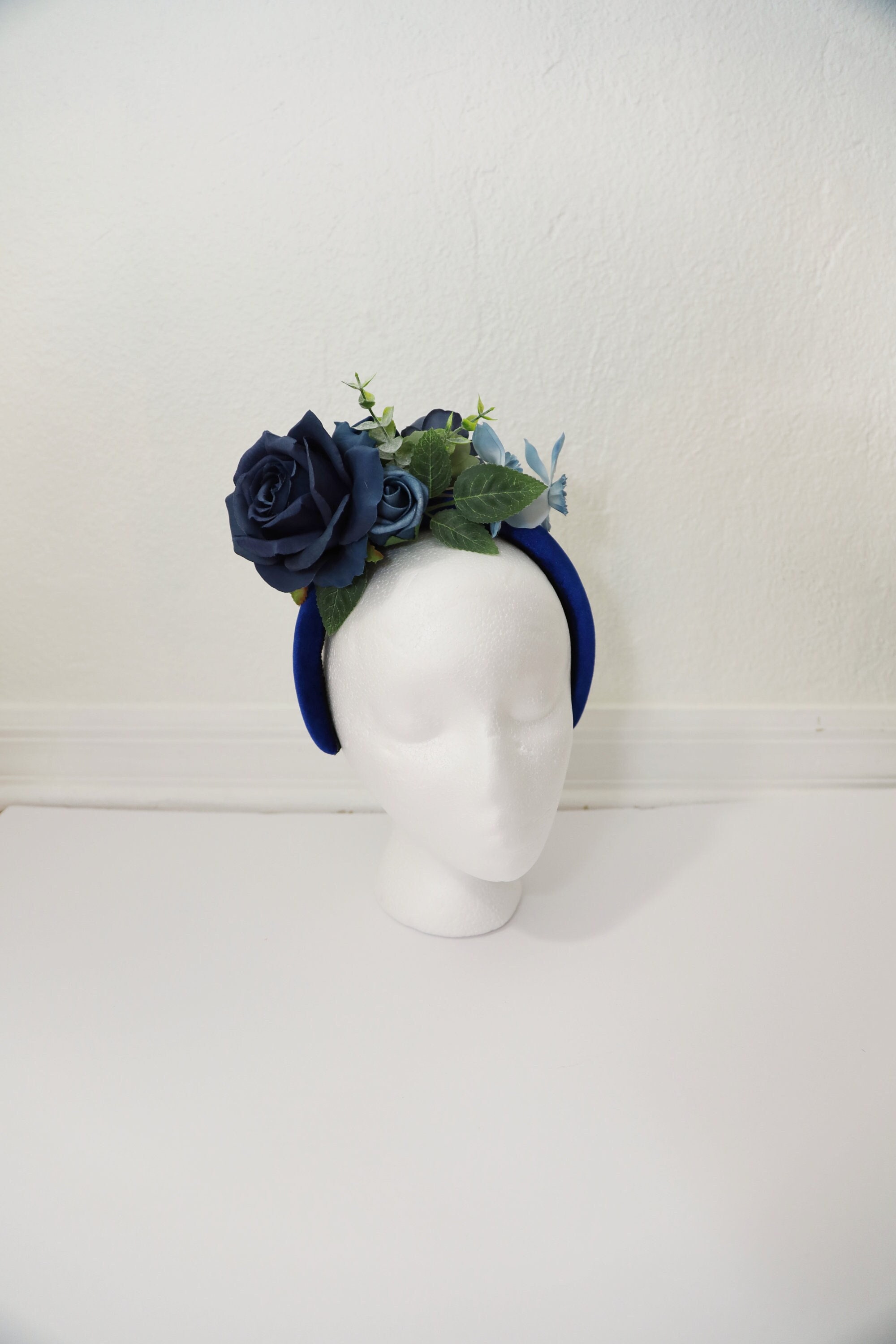 Derby, Tea Party, Wedding guest frower blue headband kentucky derby hat fascinator royal blue velvet headband  main image 4