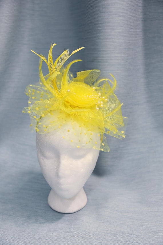 Yellow Kentucky Derby Fascinator Hat – Floral Feather Mesh Fascinator for Derby Women main image 3