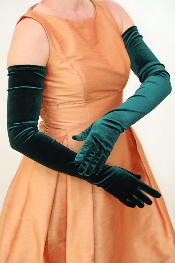 green gloves fancy dress Velvet Over the Elbow Length Dark Green Long Gloves Stretch Opera Gloves Wedding Ball Prom Vintage Style Party Elegant Gloves poison ivy dc
