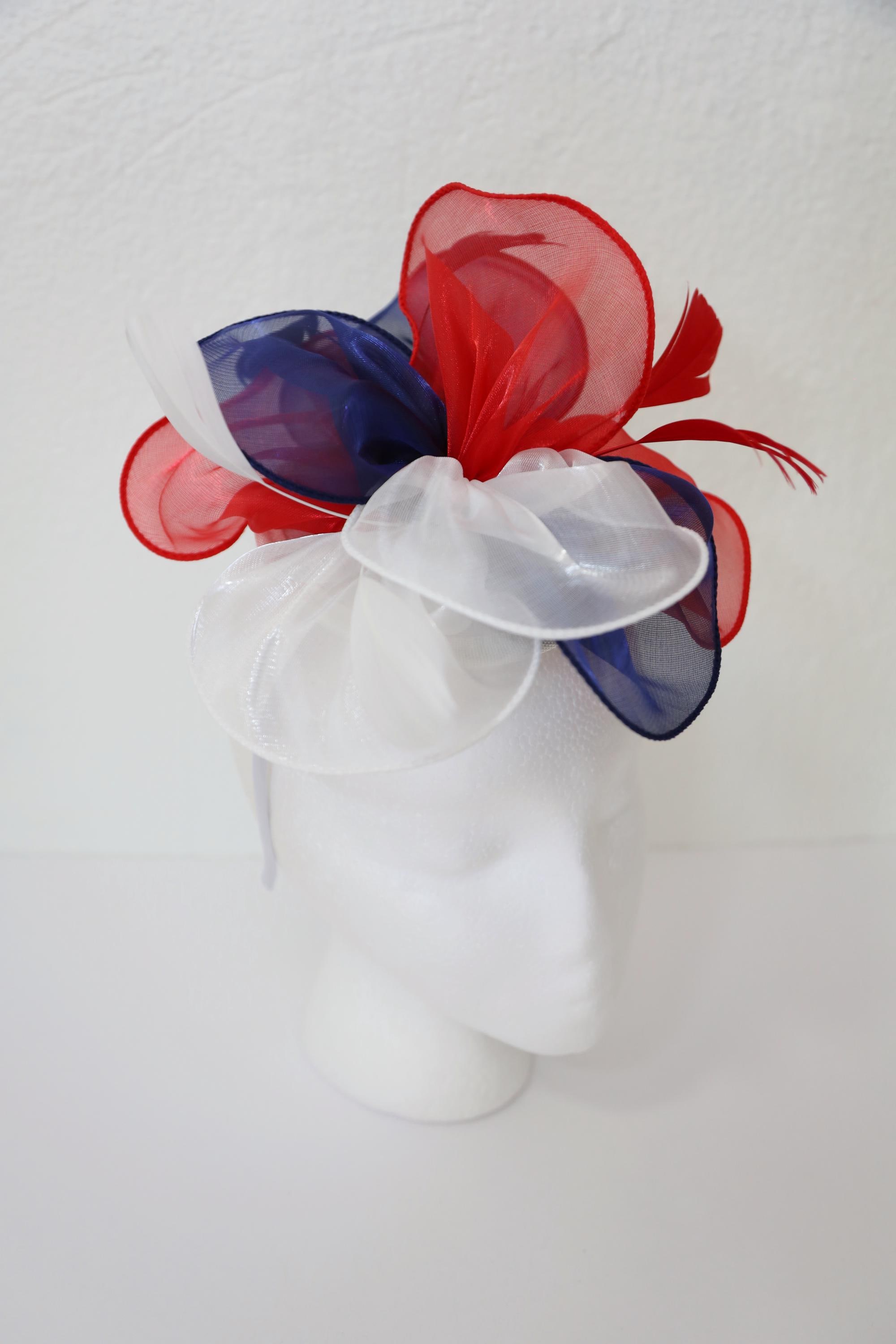 Elegant Blue and Red Fascinator Kentucky Derby Hat M22020F( Navy Royal blue + Multi-colors) Kentucky Derby hat  main image 2