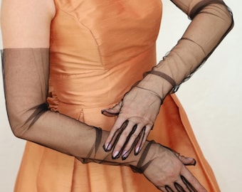 Black Cheer Opera Gloves Long Mesh Gloves Over The Elbow Tulle Gloves Halloween Costume Gloves Evening Party Gloves