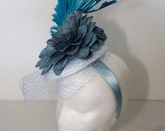 Denim Blue Flower Fascinator Kentucky Derby Blue Feathers  display picture 1
