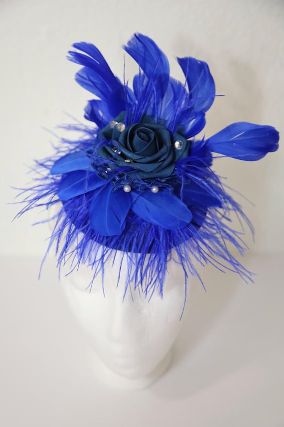 Royal Blue Feather Fascinator Kentucky Derby Blue Hat Tea  display picture 3