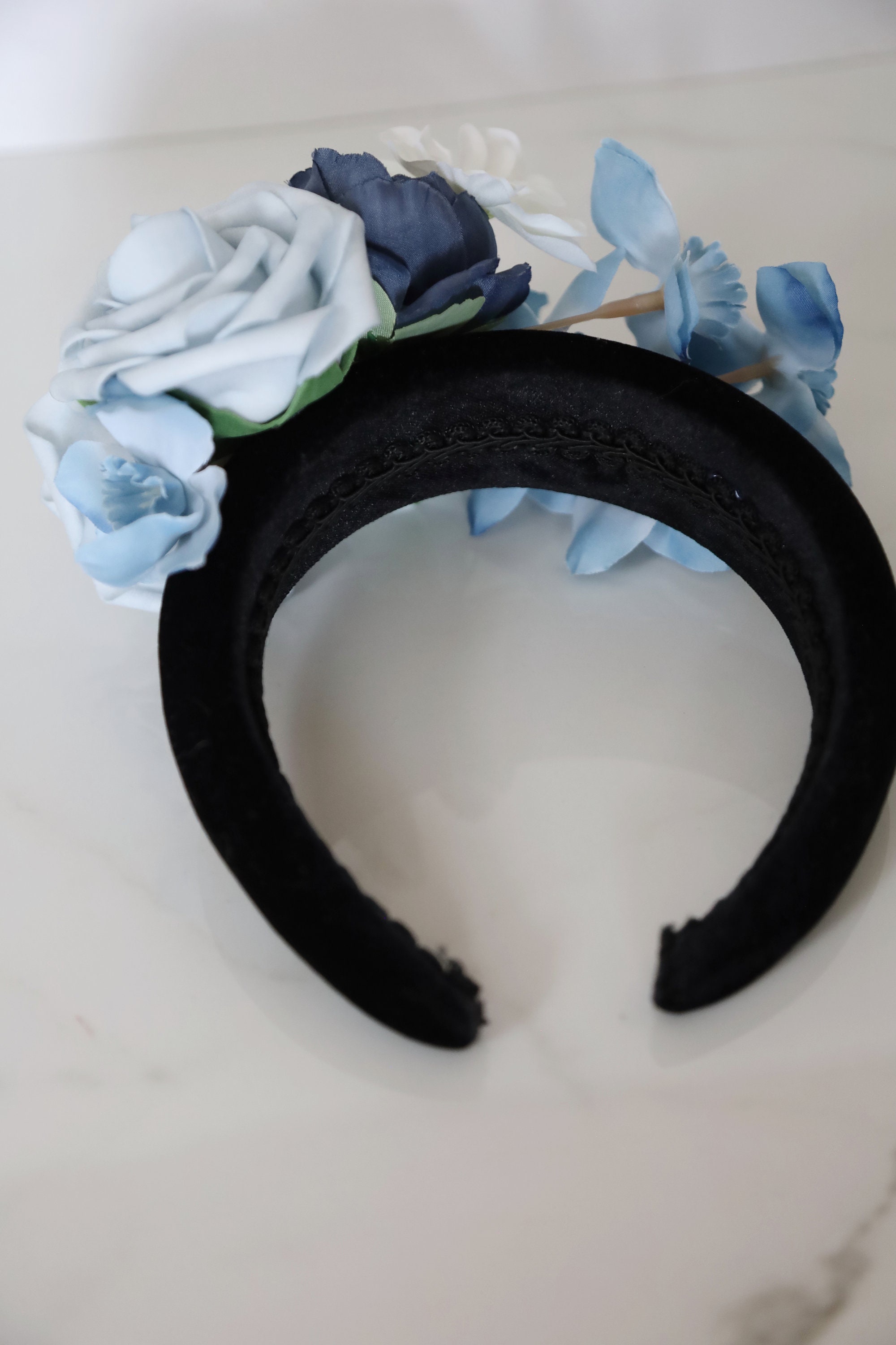 Derby, Tea Party, Wedding Guest flower headband, blue, white, black Needzo Blue Fascinator Hat Headband for Women, Tea Party and  main image 3