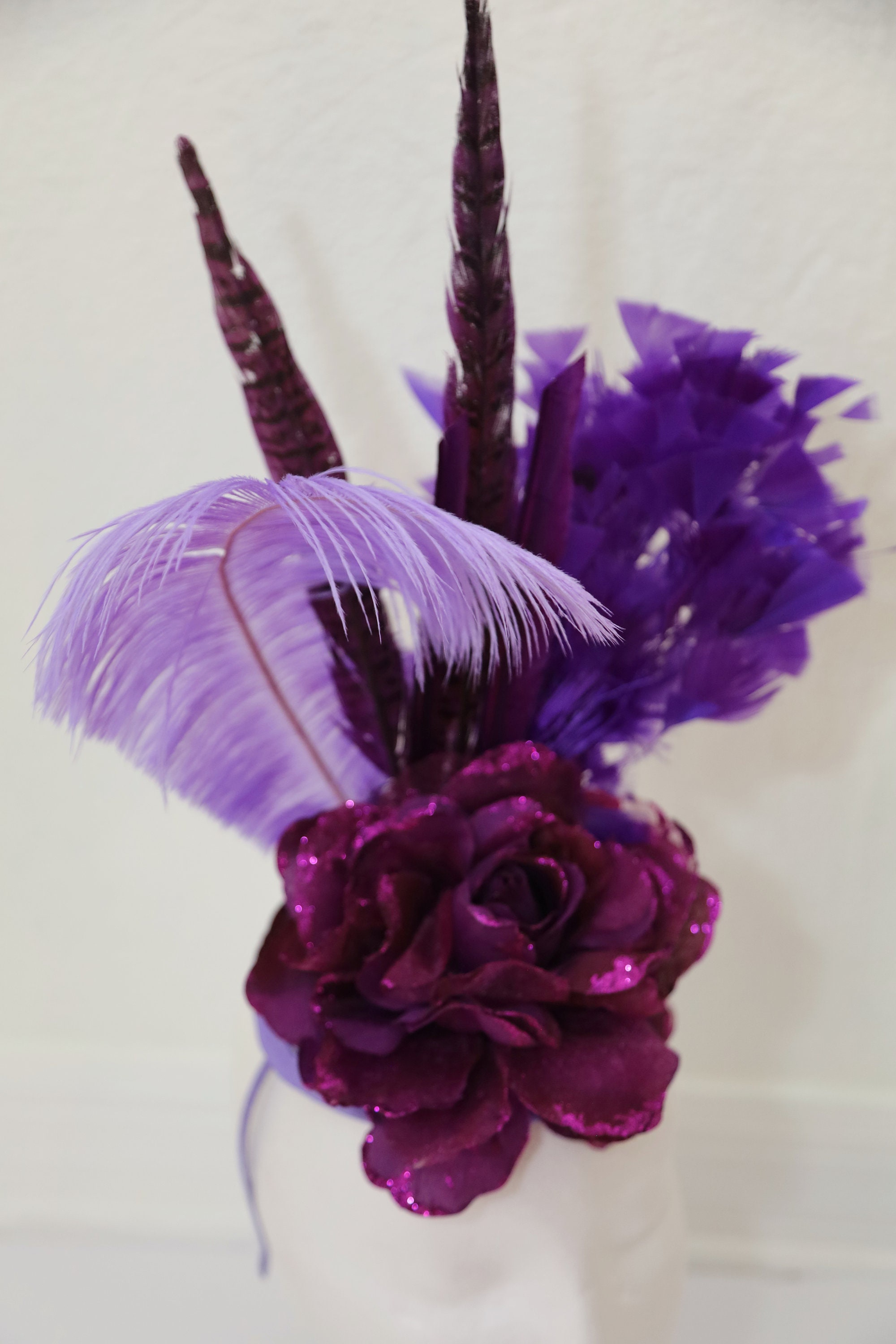 Purple Flowers Violet Feathers Kentucky Derby Fascinator  display picture 1