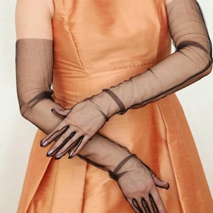 Black Cheer Opera Gloves Long Mesh Gloves Over The Elbow Tulle Gloves Halloween Costume Gloves Evening Party Gloves image 3