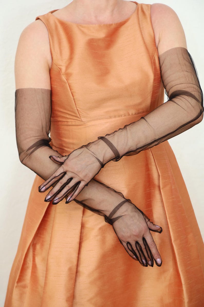 Black Cheer Opera Gloves Long Mesh Gloves Over The Elbow Tulle Gloves Halloween Costume Gloves Evening Party Gloves image 3