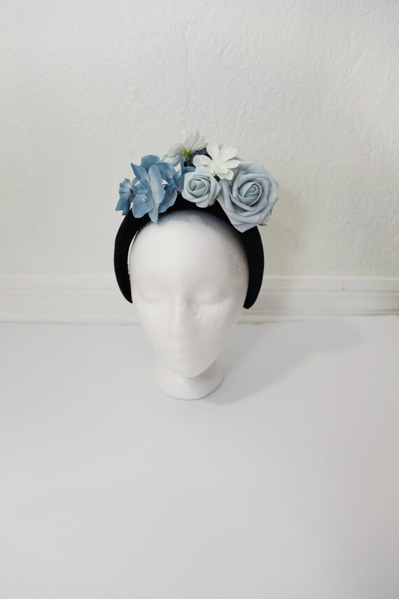 Blue Headband Baby Blue Flowers Luncheon Velvet Headband  display picture 3