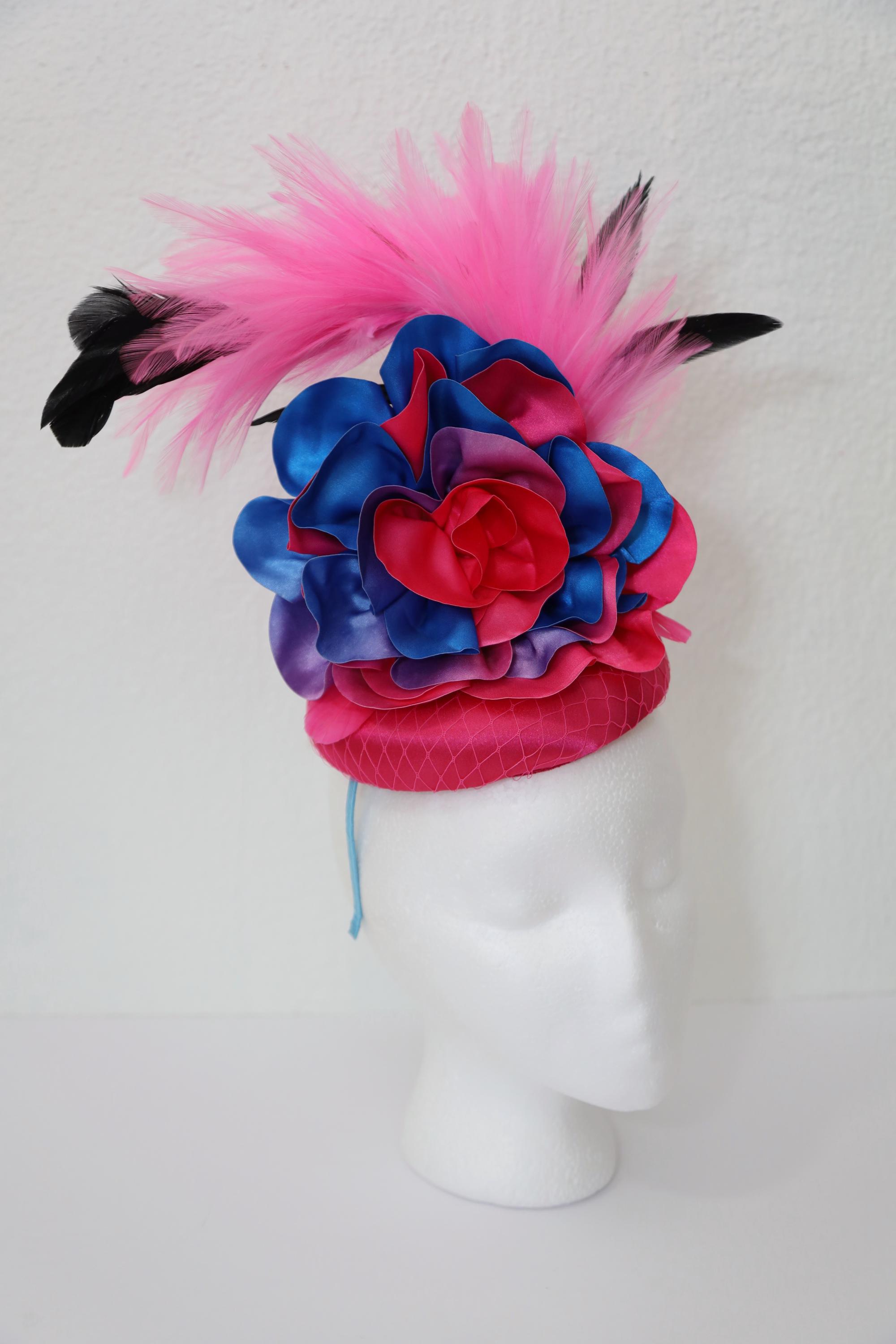 Derby Fascinator Feather New Blue Pink Green kentucky derby hat fascinator hot pink and green zigzag  main image 3