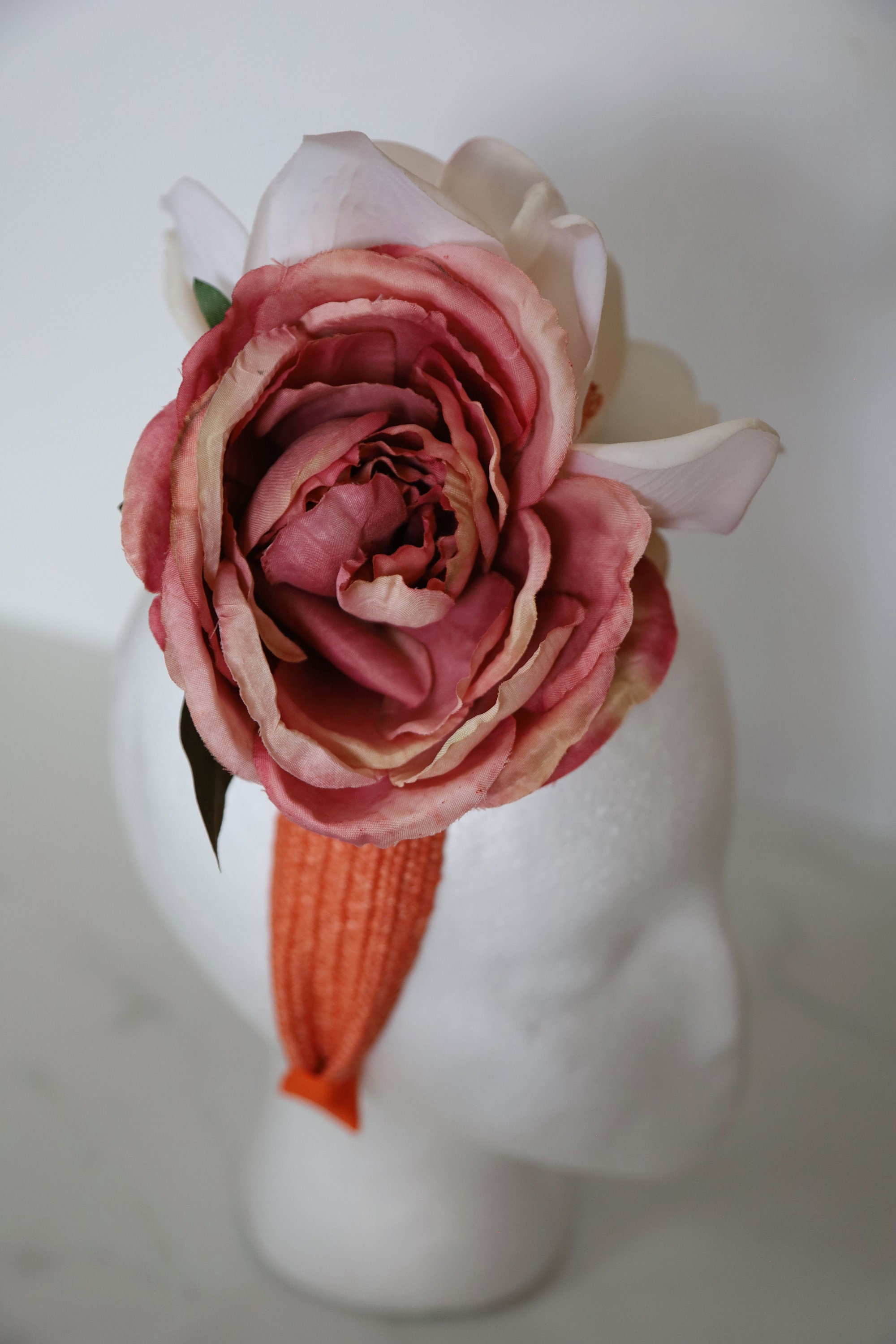 Derby, Tea Party, Wedding guest flower headband. Orange, white, pink kentucky derby hat fascinator neutral cream satin rose  main image 4