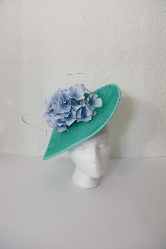 Elegant Ivory Cream and Teal Aqua Green Fascinator Derby Church Tea Formal Hat M508 ( Turquoise Aqua Hat) Kentucky Derby Hat, Church Hat  main image 3