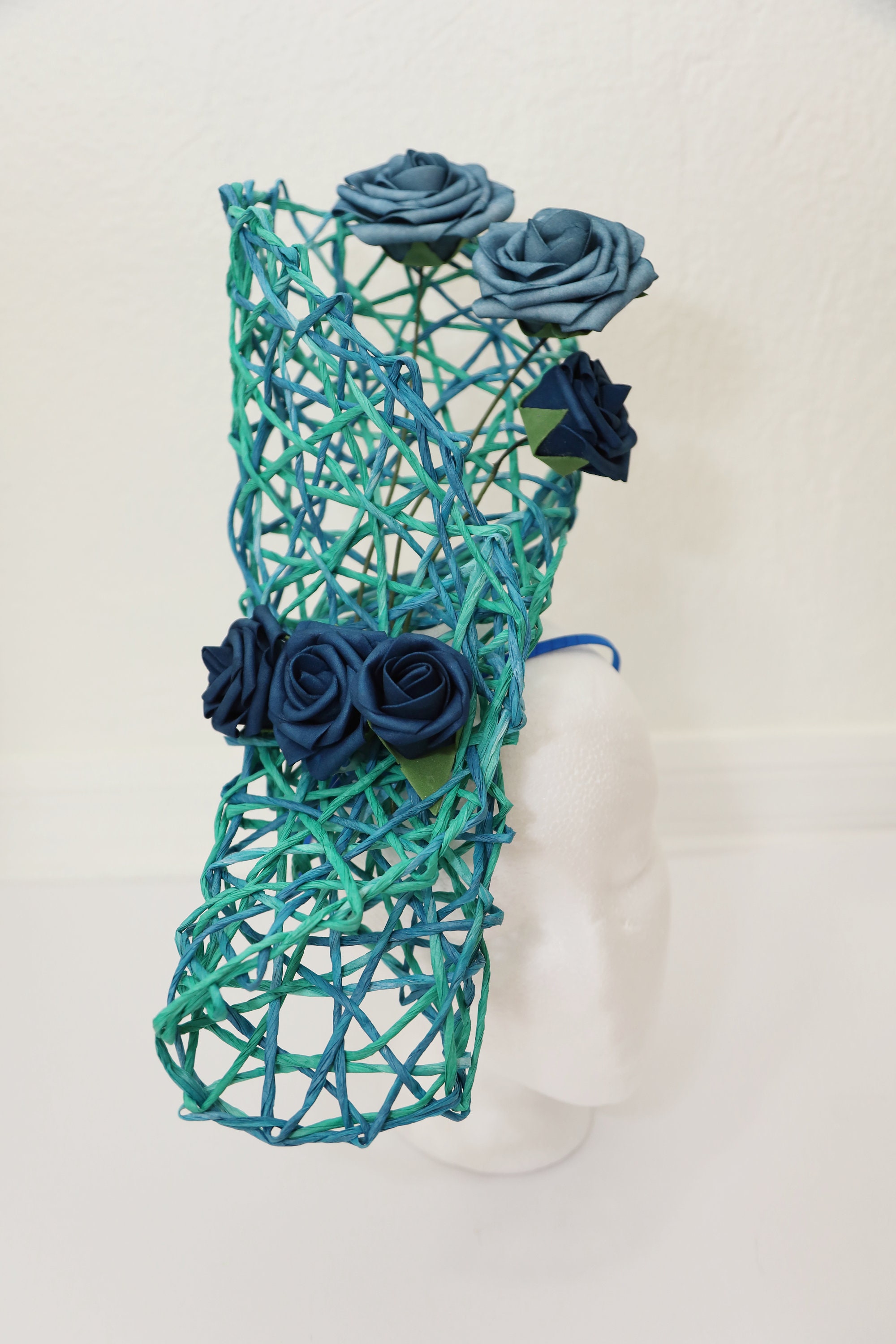 Elegant Green Fascinator with Kentucky Blue Roses KY Derby Hat Church Tea Formal Woman Wedding Fascinator Hat Green and Blue - Green Kentucky  main image 2