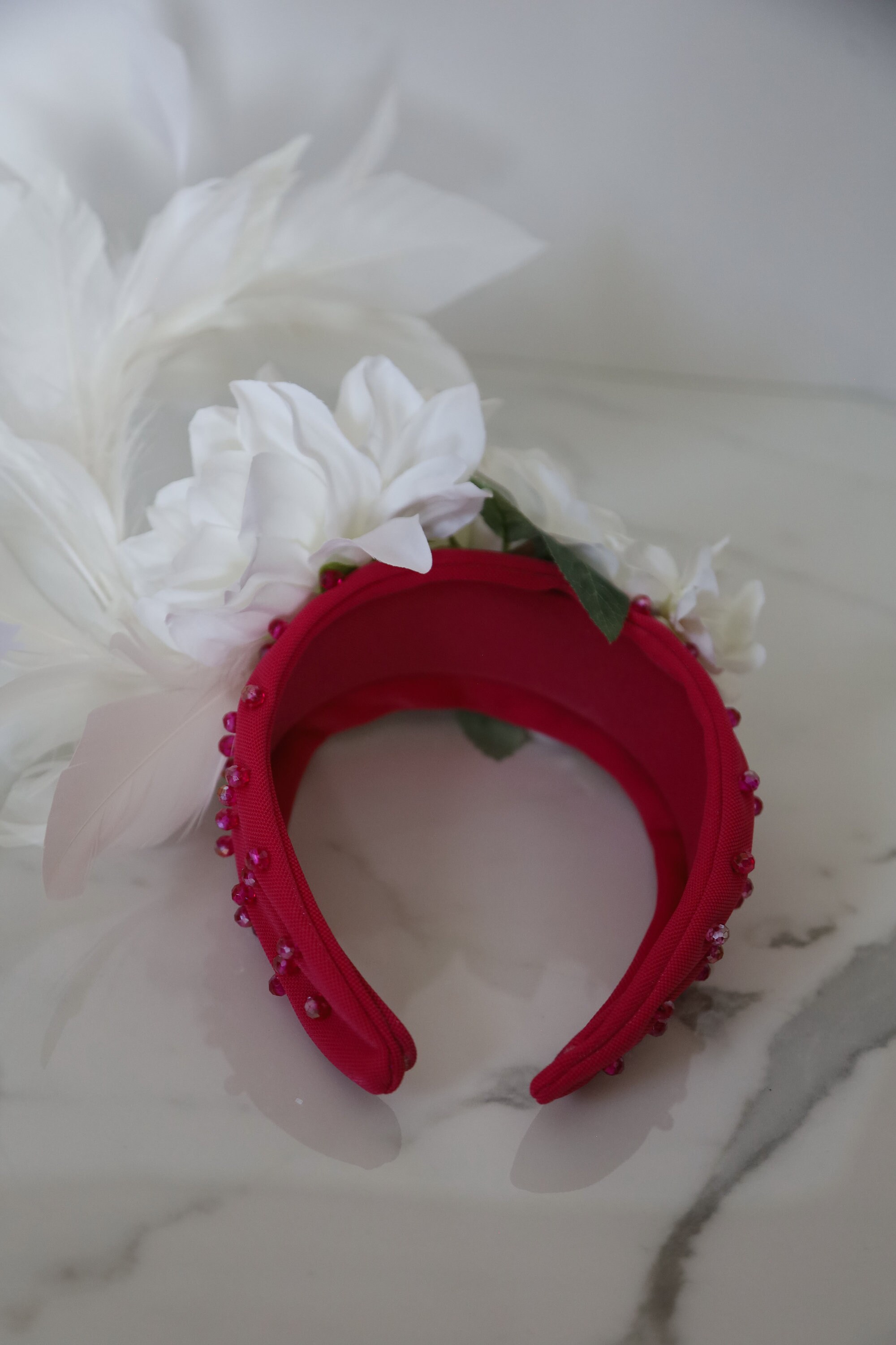 New Statement White Beaded Floral Headband Fascinator KY Derby Tea Church Bridal kentucky derby hat fascinator silver gray satin with netting  main image 3