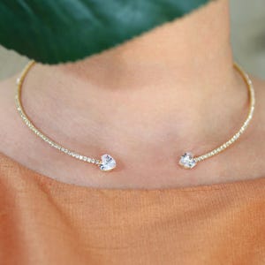 Rhinestone Necklace Heart Crystals Choker Collar Necklace In Gold Simple Open Diamond Choker necklsce For Bride Gemstones Short Necklace