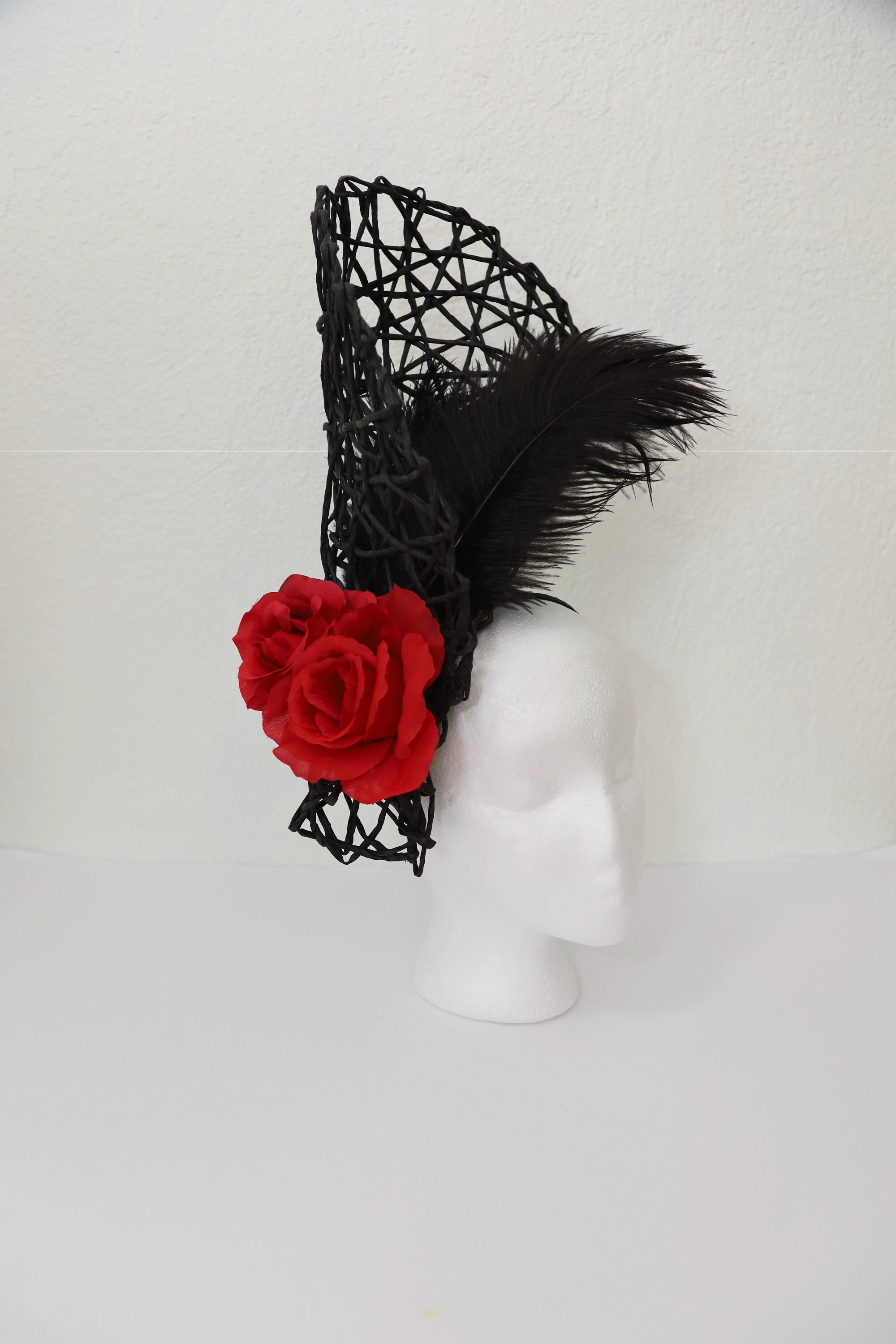 Black Kentucky Derby Hatinator Red Rose Flower Fascinator 