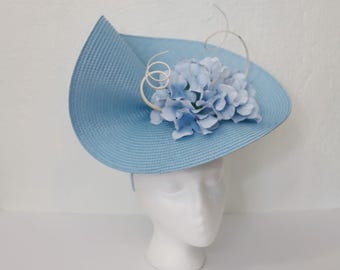 Blue Fascinator Kentucky Derby Hat Blue Hydrangea Flower Wedding Guest Hat Light Blue Garden Party Fascinator Large Blue Tea Party Hadpiece