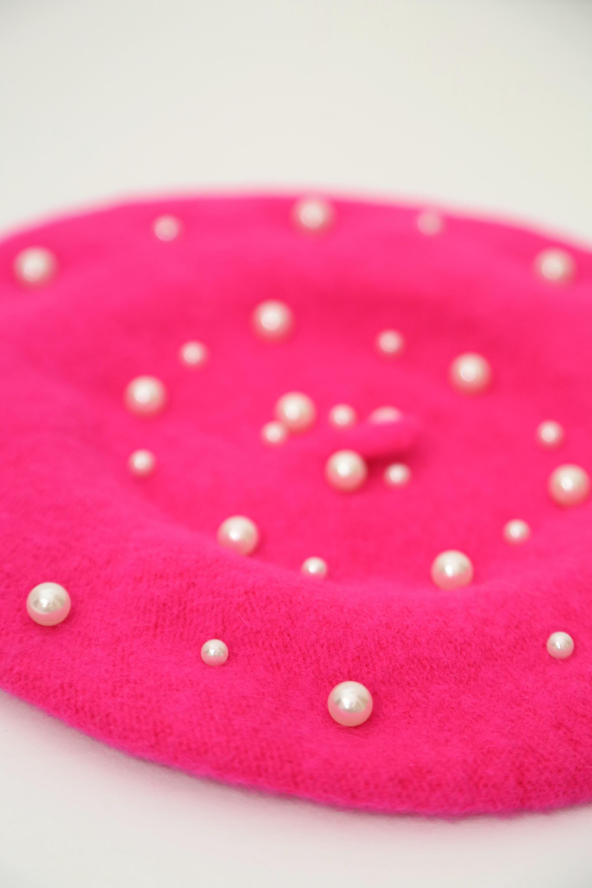 Pink Beret With Pearls and Metal Accents BLINGY RHINESTONE BERETS | Boss LaDy Bling Blingy main image 2