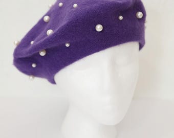 Set of 2 Berets - Royal Purple and Ivory-White PURPLE HEART BERETS - Join the Beret Brigade! IVORY – Runway  main image 3