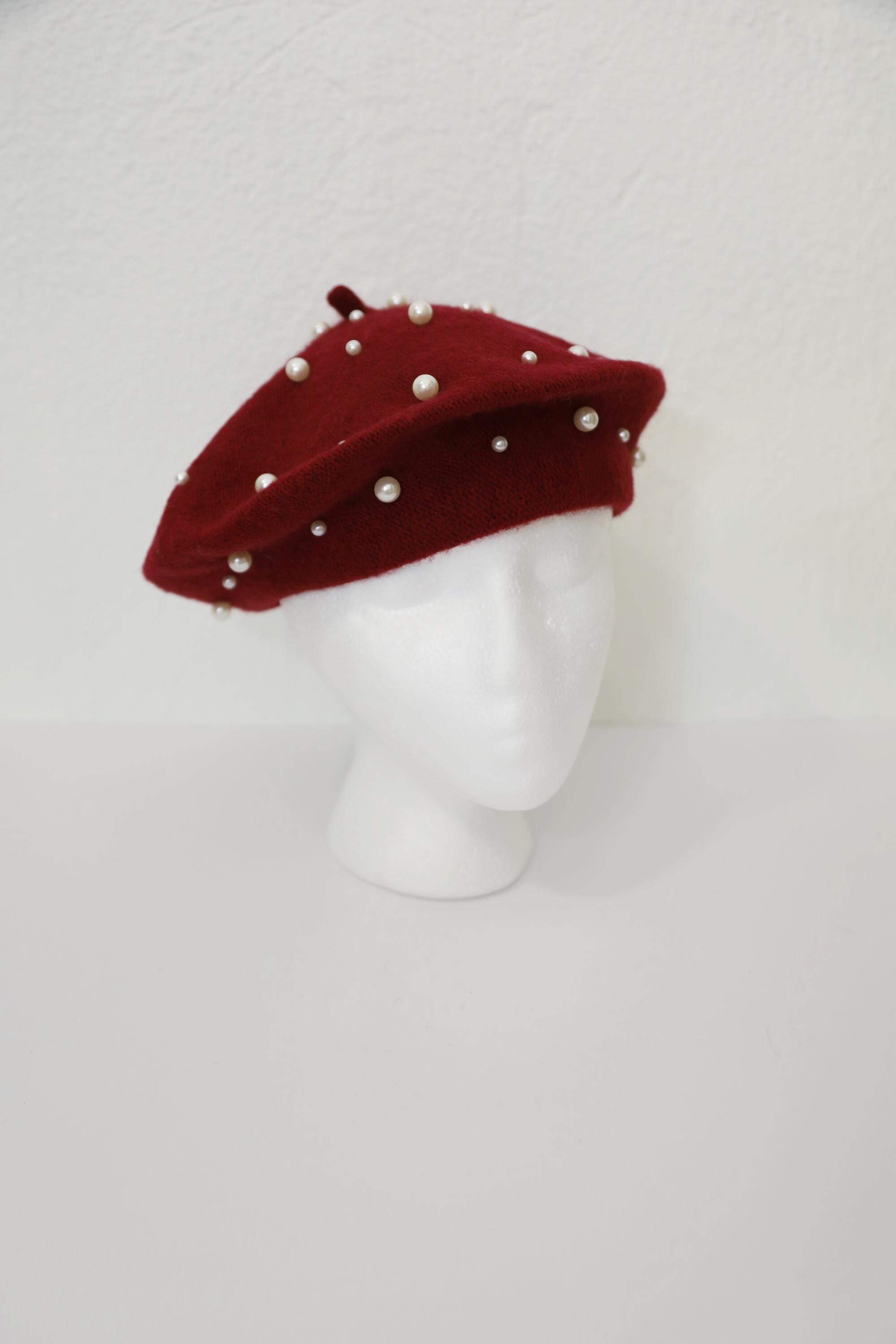 RED Pearl Details Beret Pearl & Rhinestone Embellished Beret – Queenia Fashion main image 4