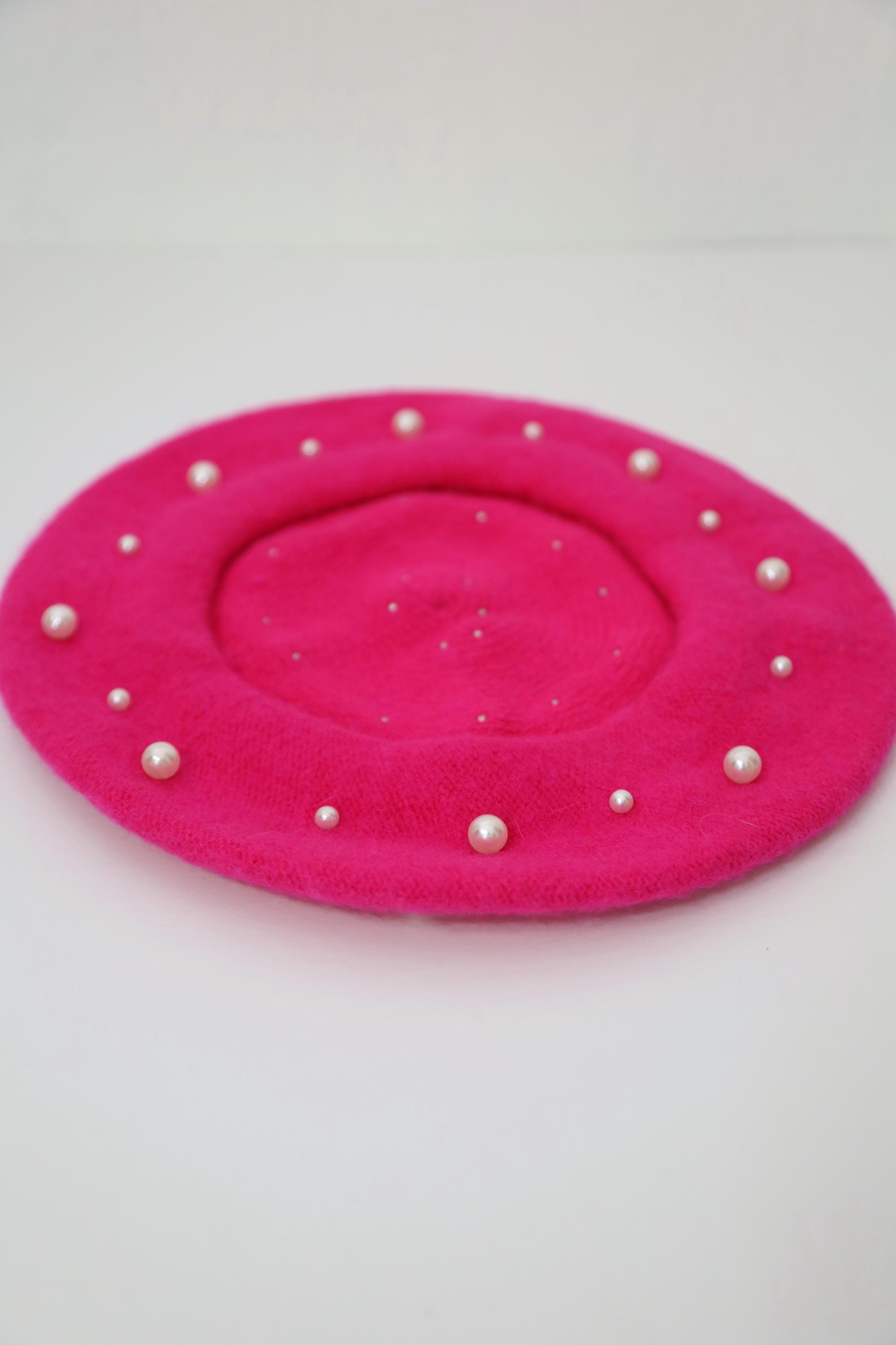 Pink Beret With Pearls and Metal Accents BLINGY RHINESTONE BERETS | Boss LaDy Bling Blingy main image 4