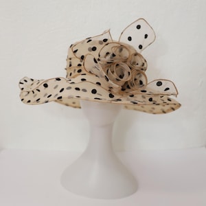 Beige Organza Kentucky Derby Hat Polka Dot Beige Bow Dress Hat Garden Party Fascinator Wedding Guest Hat Summer Formal Hat Tea Party Hat