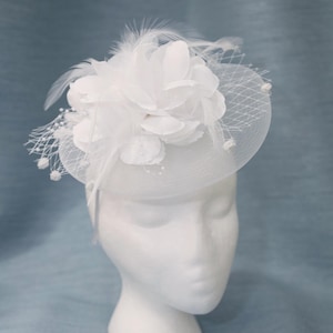 White Organza Flower Fascinator: Kentucky Derby Wedding Headband