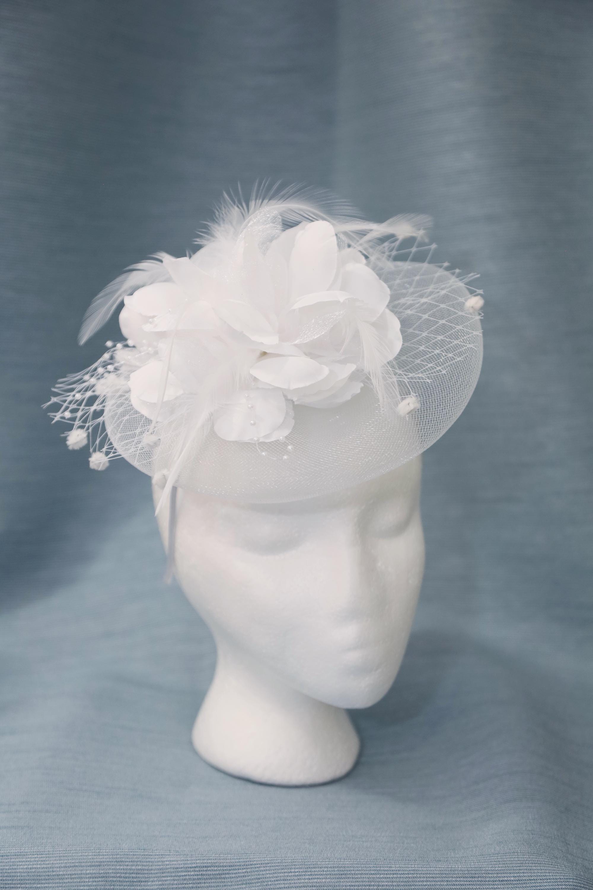 White Organza Flower Fascinator: Kentucky Derby Wedding  display picture 2