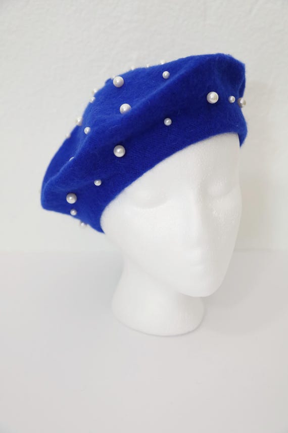 New! The “ Waldorf” Wool and Faux Pearl Beret pearl-beret-winter-wool-hat-  main image 4