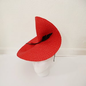 Red Fascinator Hat: Kentucky Derby Wedding Guest Hat with Black Feather