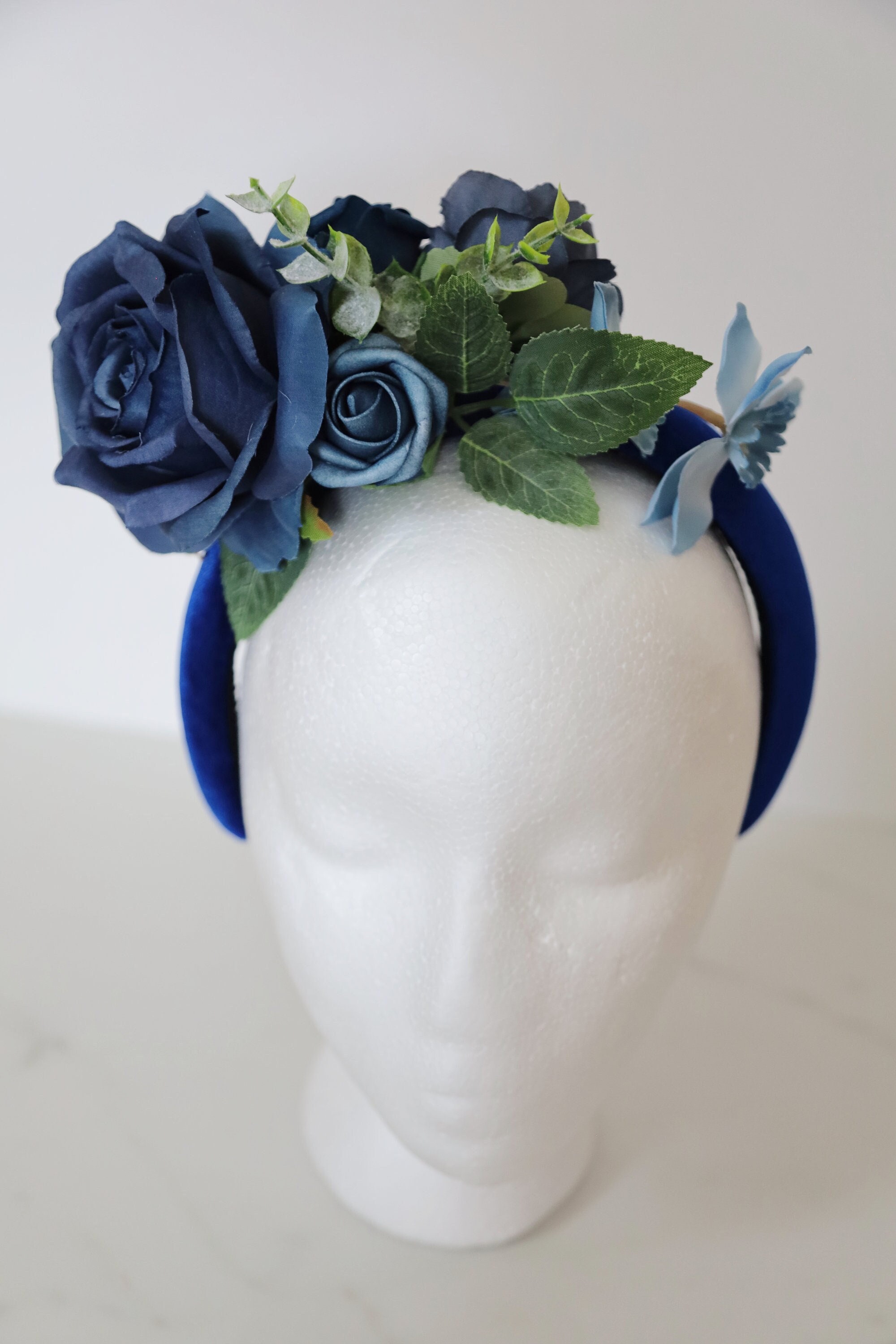 Royal Blue Headband Kentucky Derby Hat Blue Flowers Luncheon  display picture 1