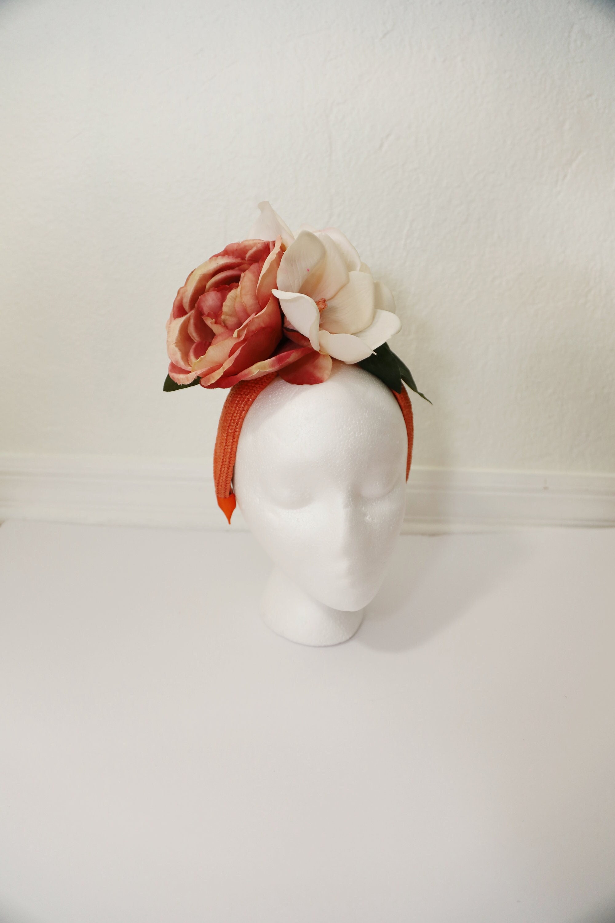 Peach Color Headband Kentucky Derby Orange Flowers Headband  display picture 2