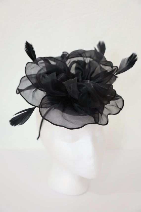 Black Fascinator Kentucky Derby Organza Hat Black Wedding  display picture 2