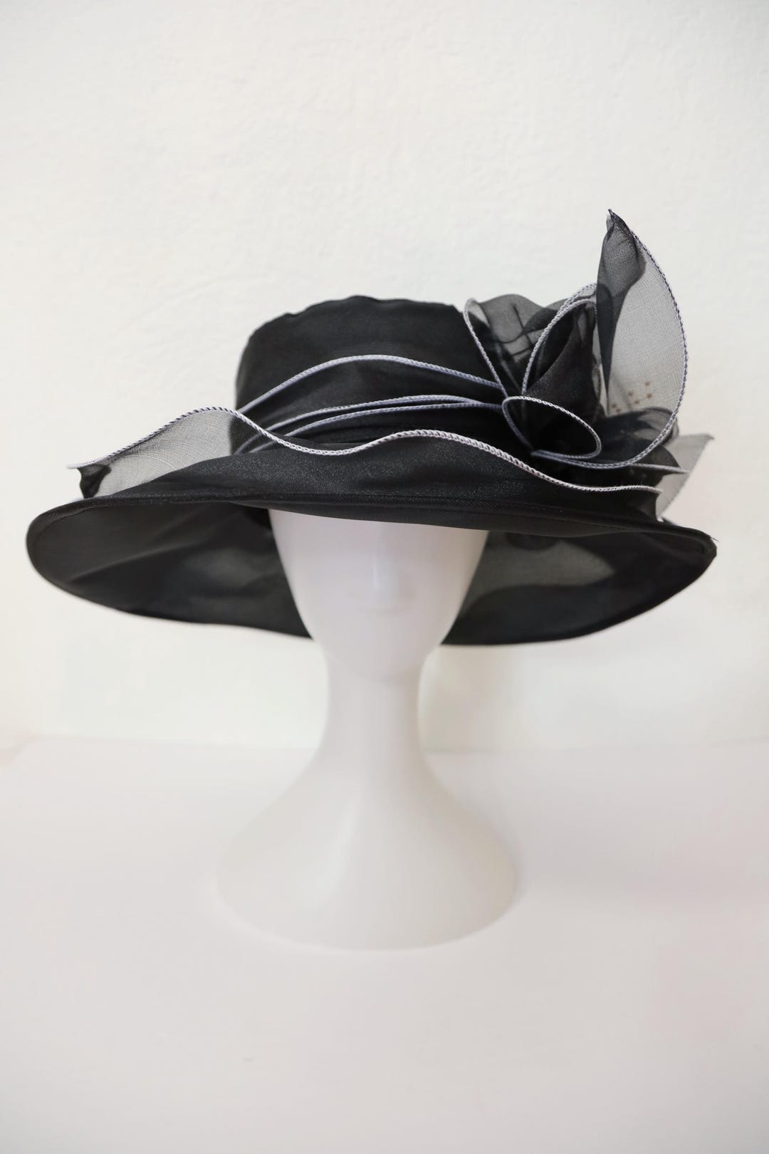 Elegant Unique Big Bow Black Caged  Fascinator Hat Tea Kentucky Derby Ch… M22019 ( Black/ivory ) Kentucky Derby Hat Church Hat Wedding  main image 4