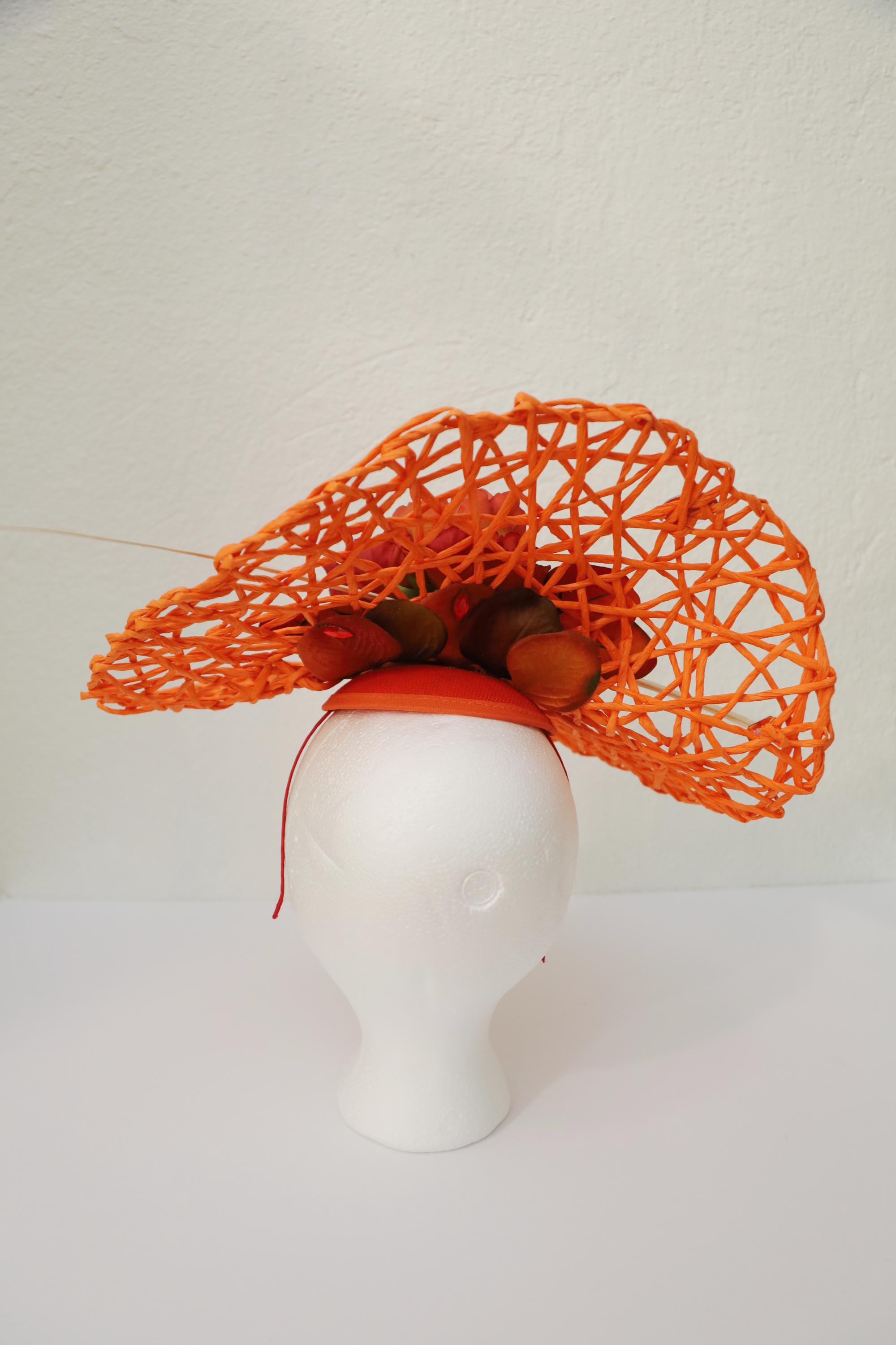 Orange Fascinator Kentucky Derby Big Hat Wedding Guest  display picture 1
