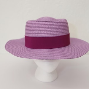 Lilac Straw Hat Light Purple Sun Hat Lavender Beach Flat Brim Ribbon Hat Berry Hat Travel Hat Canotier Lilac Fedora Sun Protection Hat