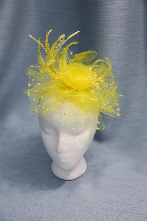 Yellow Feather Fascinator Kentucky Derby Hat Wedding Guest  display picture 3