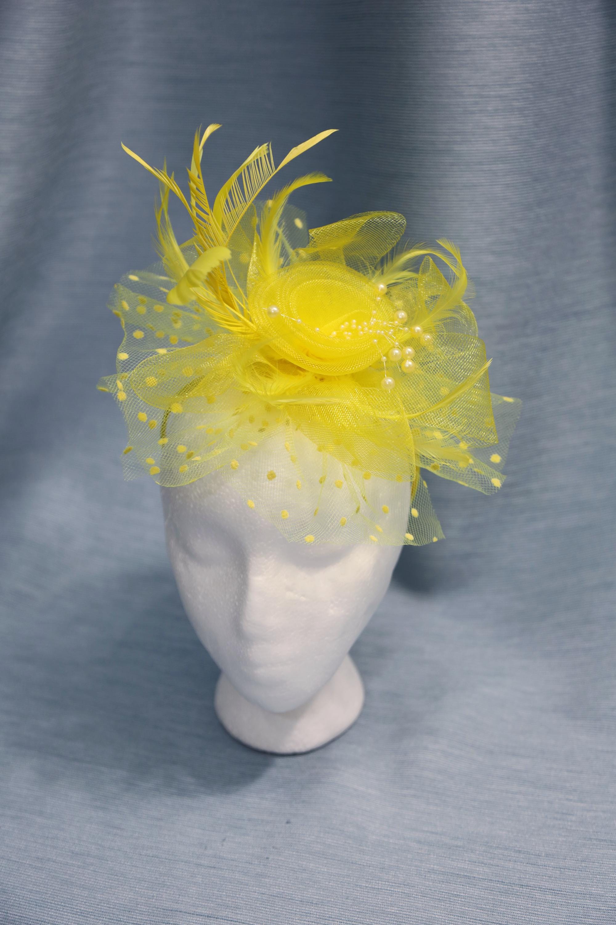 Elegant Feathers Yellow 3 PC Fascinator Headband and Clip Beloved Millinery NWT One off Piece Large Black & Mustard Yellow Feather  main image 2