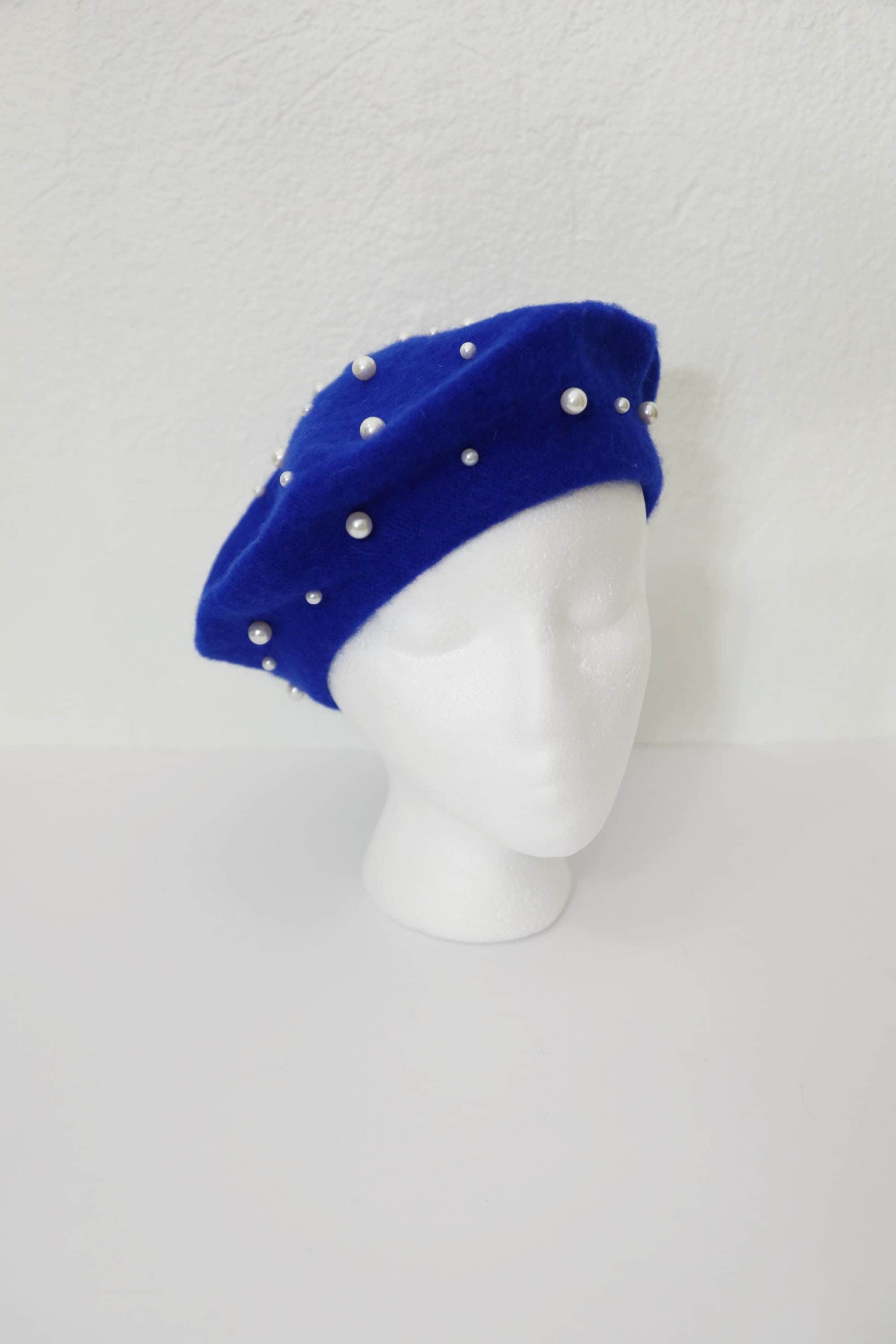 Royal Blue Beret With Pearls White Pearls Beret Perl 