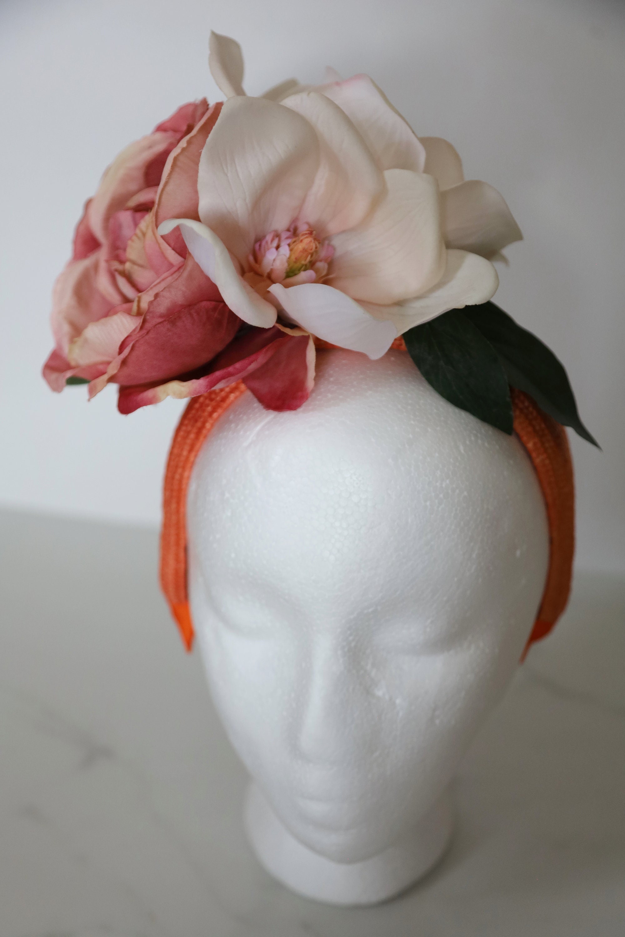 Peach Color Headband Kentucky Derby Orange Flowers Headband  display picture 1