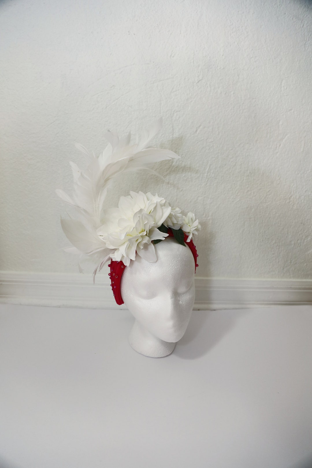 New Statement White Beaded Floral Headband Fascinator KY Derby Tea Church Bridal Fascinator Kentucky Derby Tea Party Hat in White, Wedding  main image 2