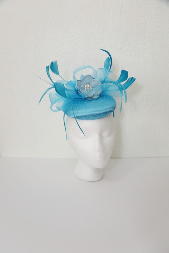 BLUE SATIN FASCINATOR Kentucky Derby Hat Fascinator Navy Blue Satin With Netting  main image 3