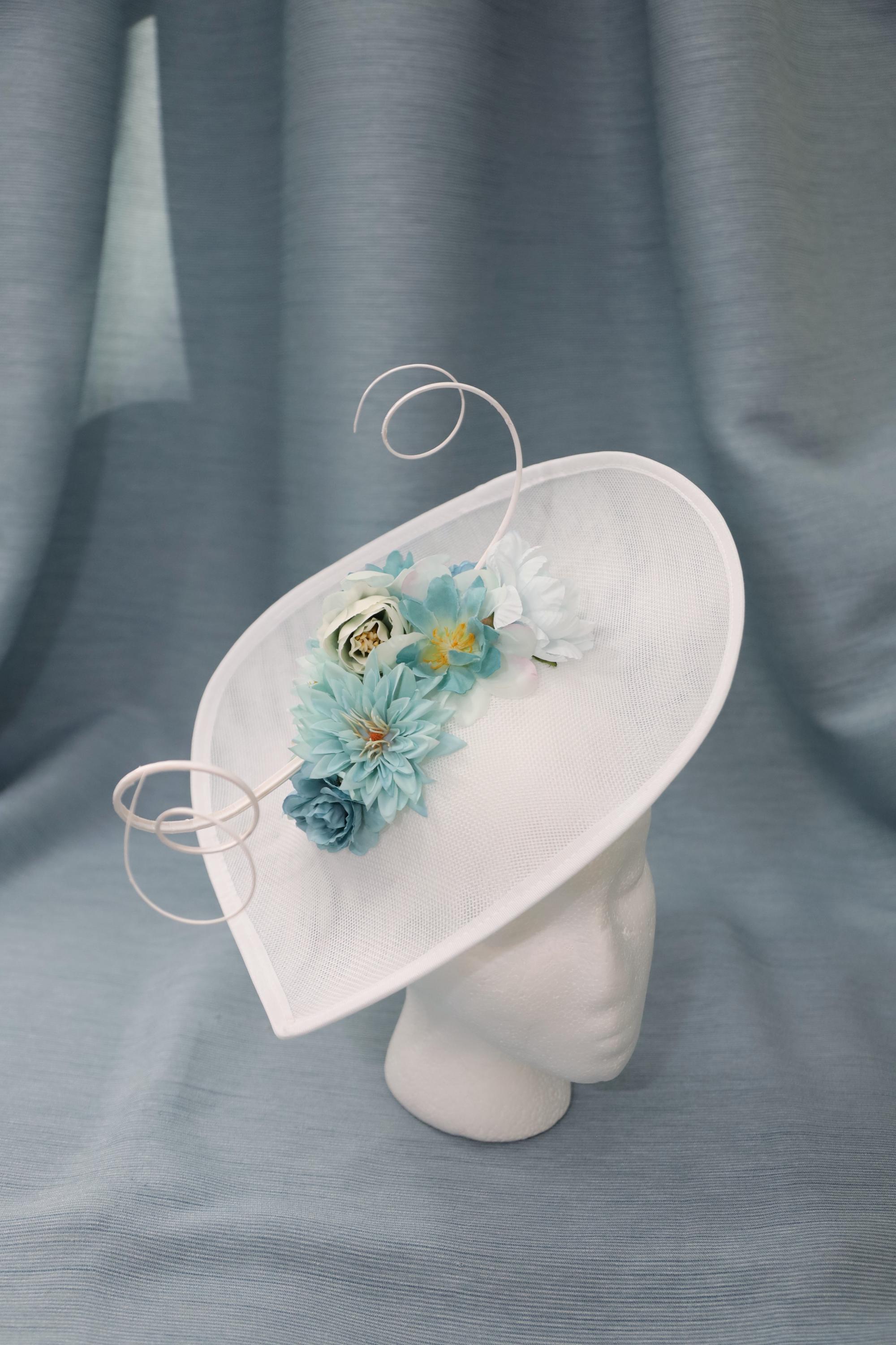 Custom Derby Teal and White Fascinator on headband or can use hair clip Teal Fascinator Headband Derby - Etsy main image 2